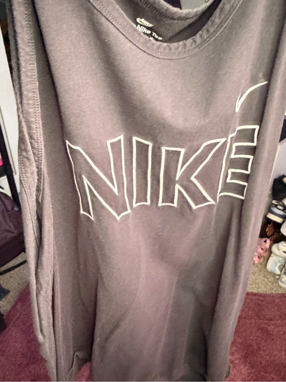 Black Nike Tank Top with White Embroidered Logo